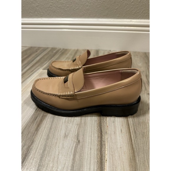 FREE PEOPLE Liv Camel Leather Penny Loafers 6 EUR 36 Heritage Minimalist Preppy - Picture 3 of 16